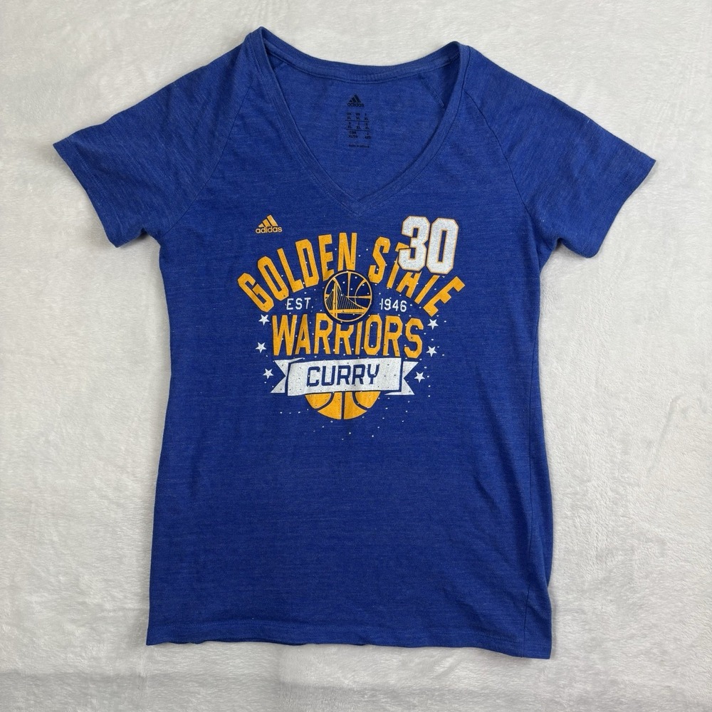 Adidas Golden State Warriors Stephen Curry V-Neck SS‎ Blue Shirt Women's XL